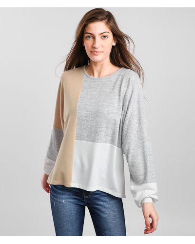 BKE Brushed Knit Color Block Pullover - Gray
