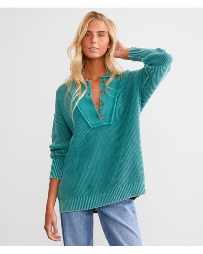 BKE Washed Henley Sweater - Green