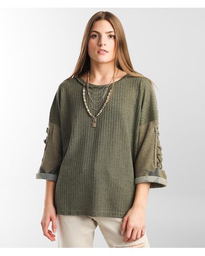 Miss Me Exposed Seam Pieced Top - Green