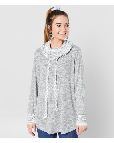 BKE Heathered Cowl Neck Pullover - Gray