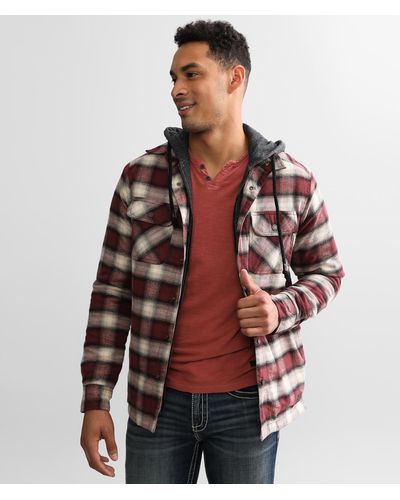Outpost Makers Flannel Hooded Shacket - Brown