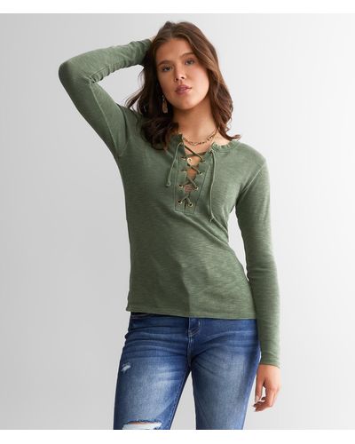 BKE Lace-up Top - Green