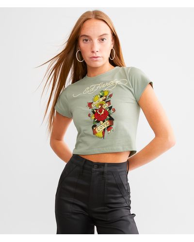 Ed Hardy Dagger Rose Baby Cropped T-shirt - Gray