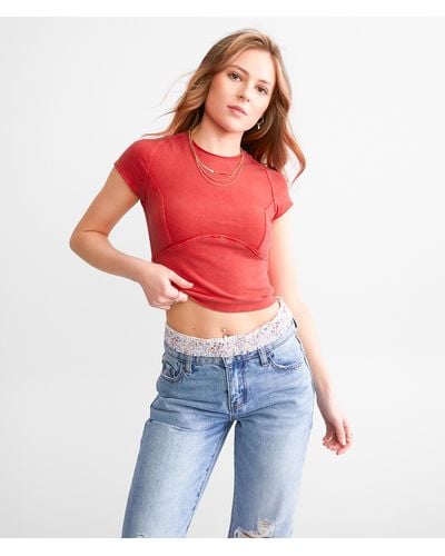 Free People Protagonist Cropped T-shirt - Red