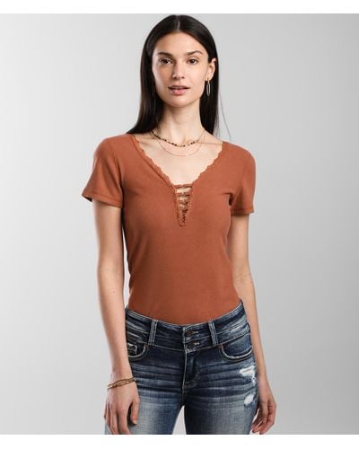 BKE Lace Trim Top - Red