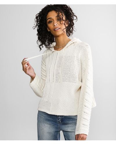 BKE Mixed Stitch Hooded Sweater - White