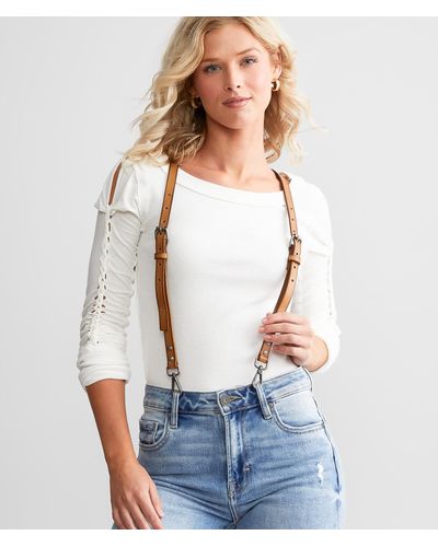 Free People Hold Me Up Leather Suspenders - White