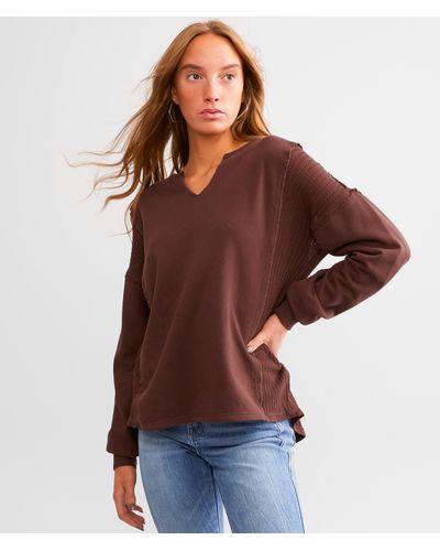 BKE Pieced Waffle Knit Top - Brown