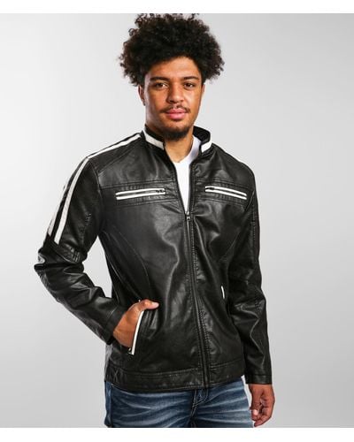 Buckle Black Pieced Faux Leather Moto Jacket - Black