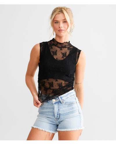 Free People Nice Try Floral Lace Tank Top - Black