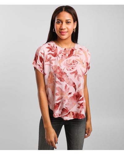 Buckle Black Floral Pointelle Jacquard Blouse - Red