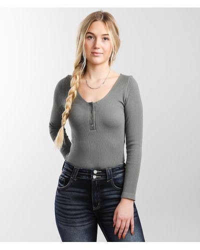 BKE Fitted Rib Knit Henley - Gray