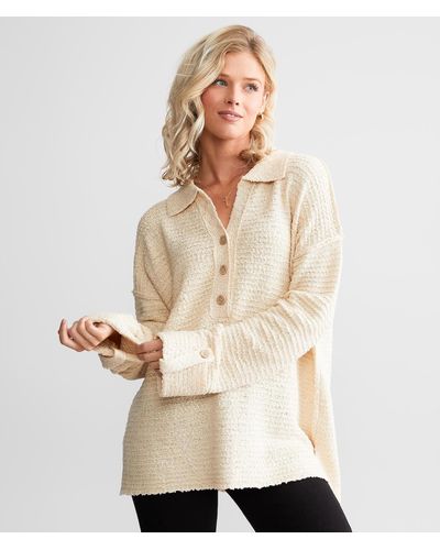 BKE Collared Henley Sweater - Natural