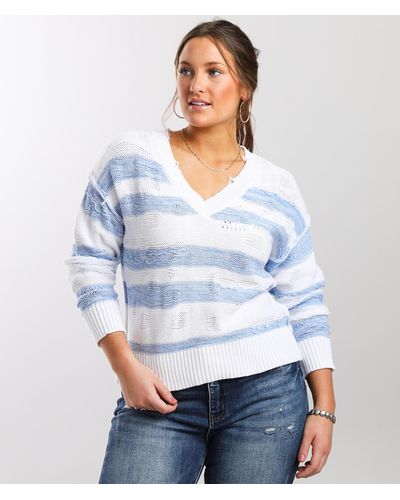BKE Pulled Stitch Striped Sweater - Blue