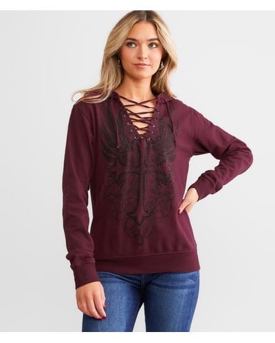 Affliction Free Lace-up Hooded Sweatshirt - Red