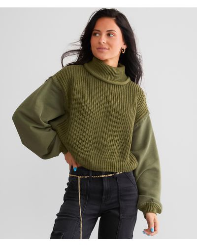 Gilded Intent Ribbed Knit Cropped Sweater - Green