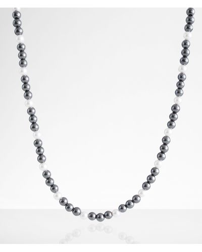 BKE Faux Pearl & Hematite 21" Necklace - Metallic