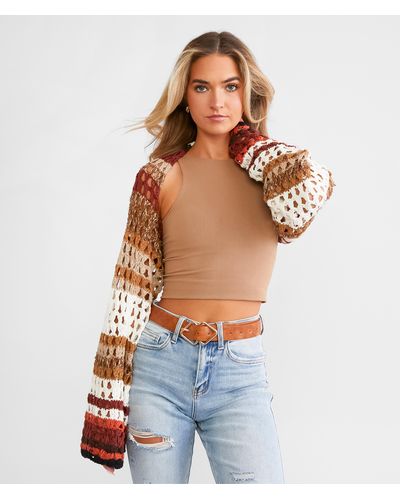 Free People Gia Crochet Shrug Cropped Sweater - Blue