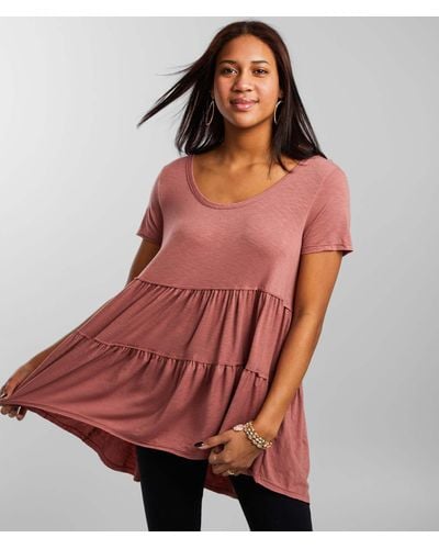 BKE Tiered Babydoll Tunic Top - Pink