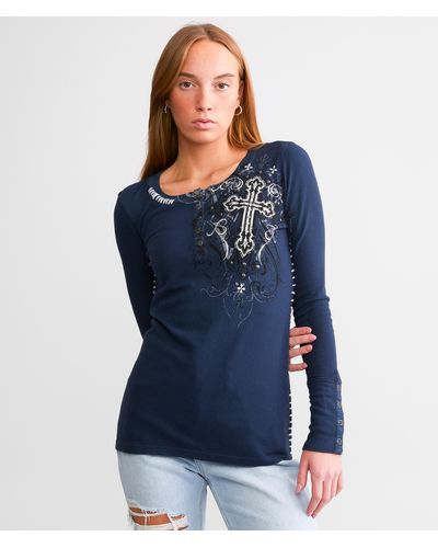 Affliction Reverie Henley Thermal - Blue