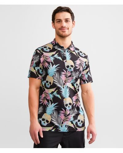 Departwest Tropical Skull Performance Polo - Blue
