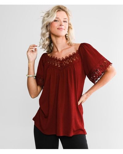 Daytrip Crinkle Lace Top - Red