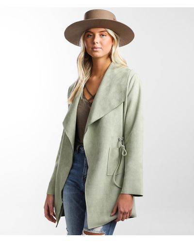 Daytrip Faux Suede Flyaway Trench Jacket - Green