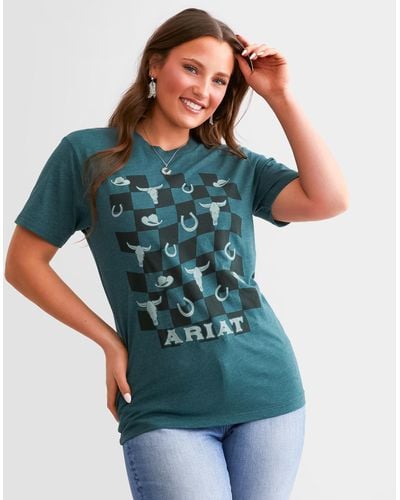 Ariat Western Checkers Boyfriend T-shirt - Blue