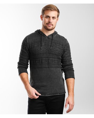 BKE Washed Crossover Hooded Sweater - Black