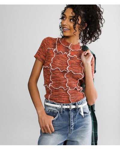 Gilded Intent Space Dye Ribbed Top - Red