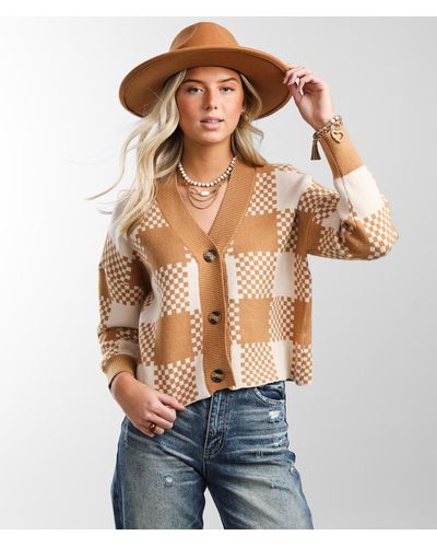 Gilded Intent Checkered Cardigan Sweater - Brown