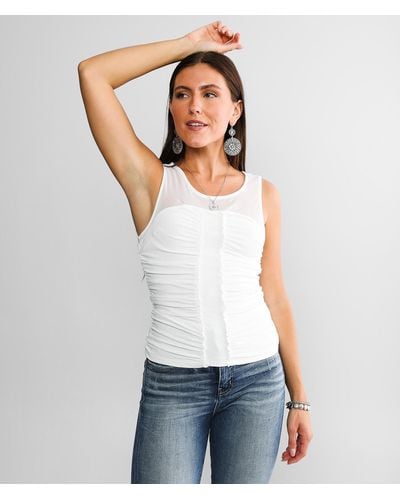 BKE Ruched Mesh Tank Top - White