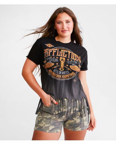 Affliction American Customs Grease Stain Fringe T-shirt - Black