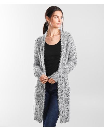 BKE Eyelash Knit Cardigan Sweater - Gray