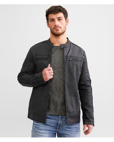 Buckle Black Perforated Faux Leather Jacket - Gray