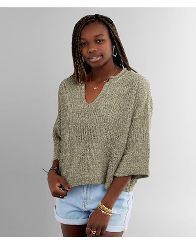 BKE Cable Knit Pullover Cropped Sweater - Green