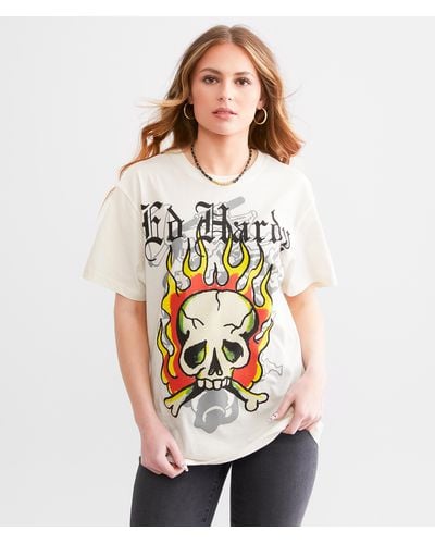 Ed Hardy Flame Skull Throwback T-shirt - White