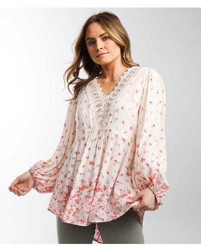 Angie Flowy Floral Crinkle Blouse - Pink