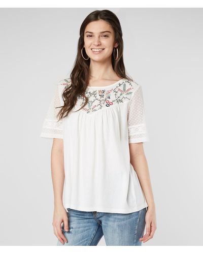Lucky Brand Floral Embroidered Top - White