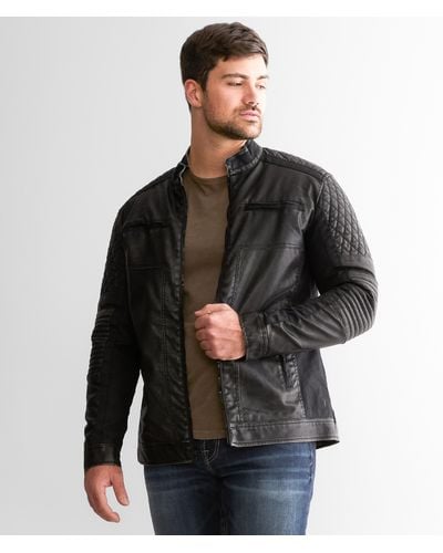 Buckle Black Faux Quilted Leather Jacket - Black