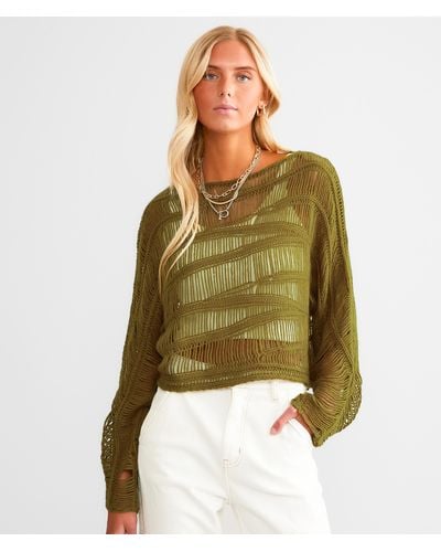 Gilded Intent Wavy Stitch Cropped Sweater - Green