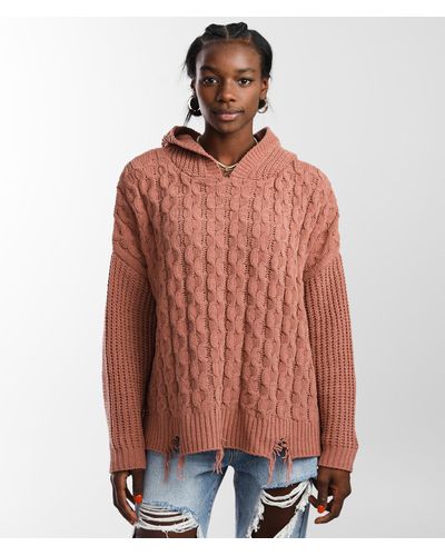 BKE Chenille Hooded Sweater - Pink