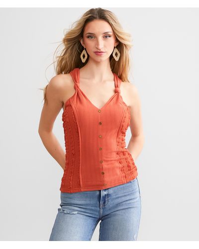Miss Me Knotted Strap Tank Top - Orange