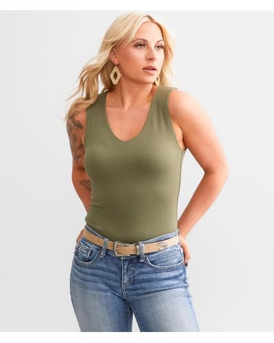 Buckle Black Shaping & Smoothing Ribbed Tank Top - Green