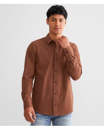 Departwest Striped Performance Stretch Shirt - Brown