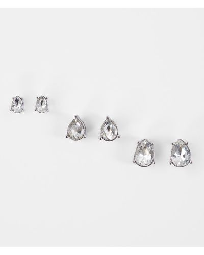 BKE Rhinestone Teardrop Earring Set - Metallic
