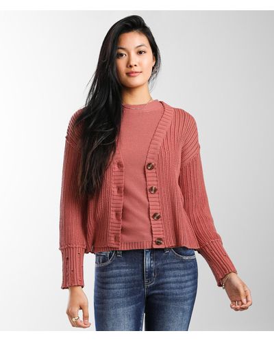BKE Pointelle Tank & Cardigan Sweater Set - Pink