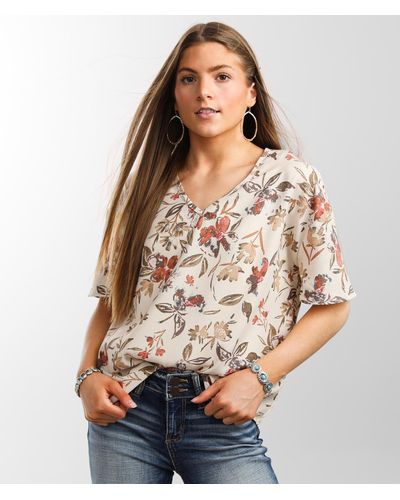 Buckle Black Woven Floral Top - Natural