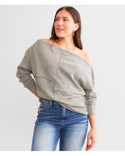 Daytrip Pieced Off The Shoulder Top - Gray
