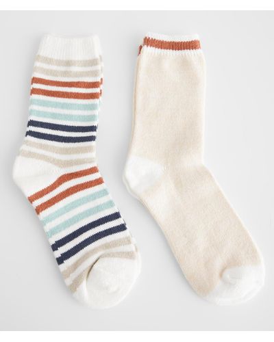 Muk Luks 2 Pack Striped Boot Socks - White